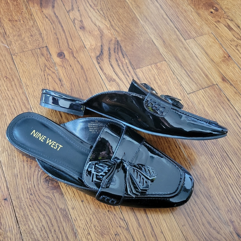 Nine West Patent leather slip on mules